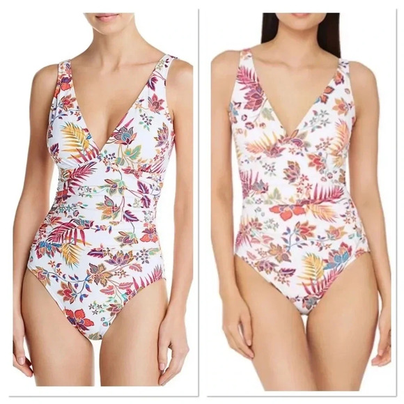 Jacobean Floral Over The Shoulder One-Piece Swim - Picture 2 of 12